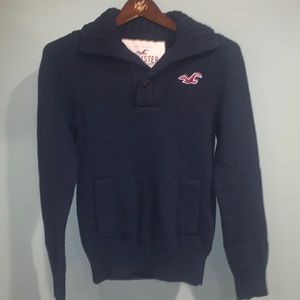 Hollister S Small blue navy sweater cardigan 1/4 button up collar pockets